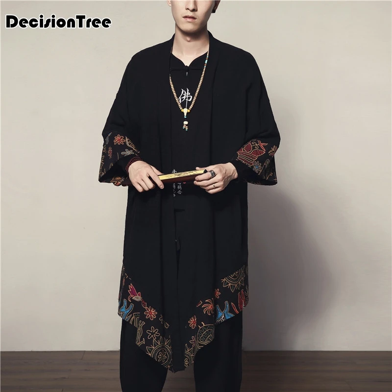 2019 summer Men Cotton Linen Cardigan Jacket Chinese Style Male Fashion Casual Loose Windbreaker Kimono Shawl Outerwear Coat