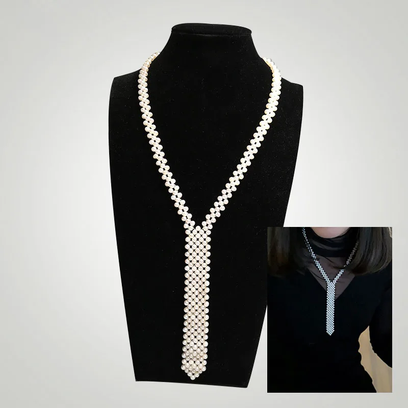 Beautiful Real Long Natural Freshwater Tie Pearl Necklace Women,bridal Necklace Party Clothes Mathing Gift
