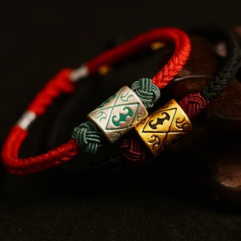

Hand Knitted Lucky Red Rope Bracelet Ethnic Pure 999 Silver Good Fortune Charm Bracelets Men Or Women DIY Jewelry Gift Dropship