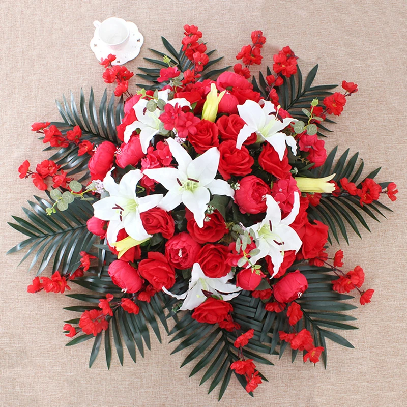 JAROWN Podium Bouquet Meeting Table Flower Business Artificial Fake Rose Lily Flowers Wedding Party Decor Rostrum Front Desk Put (3)