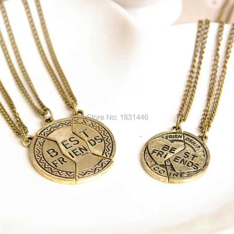 

Newest Vintage Copper Broken Circle 3/2 Part Best Friends Necklace Statement Friendship Pendant Necklaces For Women/Men