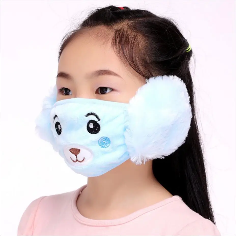 Защитные Детские маски для рта с милыми медвежьими ушками, ветрозащитные противопылевые зимние маски, Детские хлопковые маски для лица против гриппа