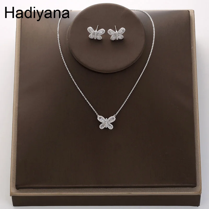 

Hadiyana Exquisite Cubic Zirconia Round Ring Set Fashion Lady Flower Earrings Pendant Sets Party Valentine's Day Gifts TZ5035