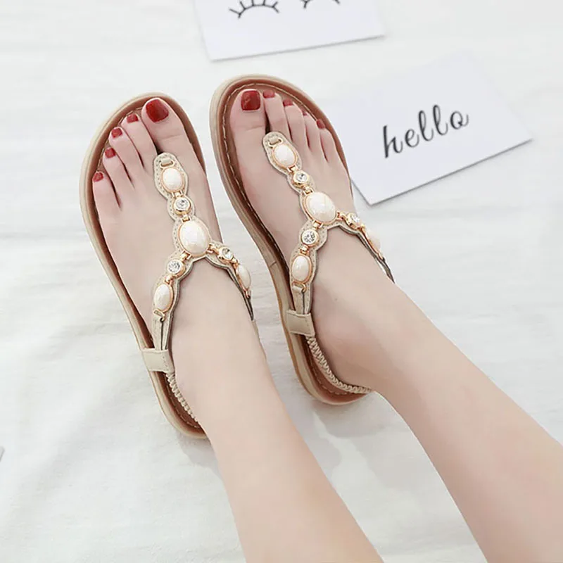 Women Summer Flat Platform Sandles Gladiator Gemstone Boho Shoes Wedges Peep Toe Flip Flops Woman Handmade Boho Sandals