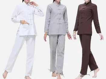

3color high-grade linen&cotton Autumn&Winter Yoga suit female lay meditation uniforms fitness clothing sets gray/coffee/white