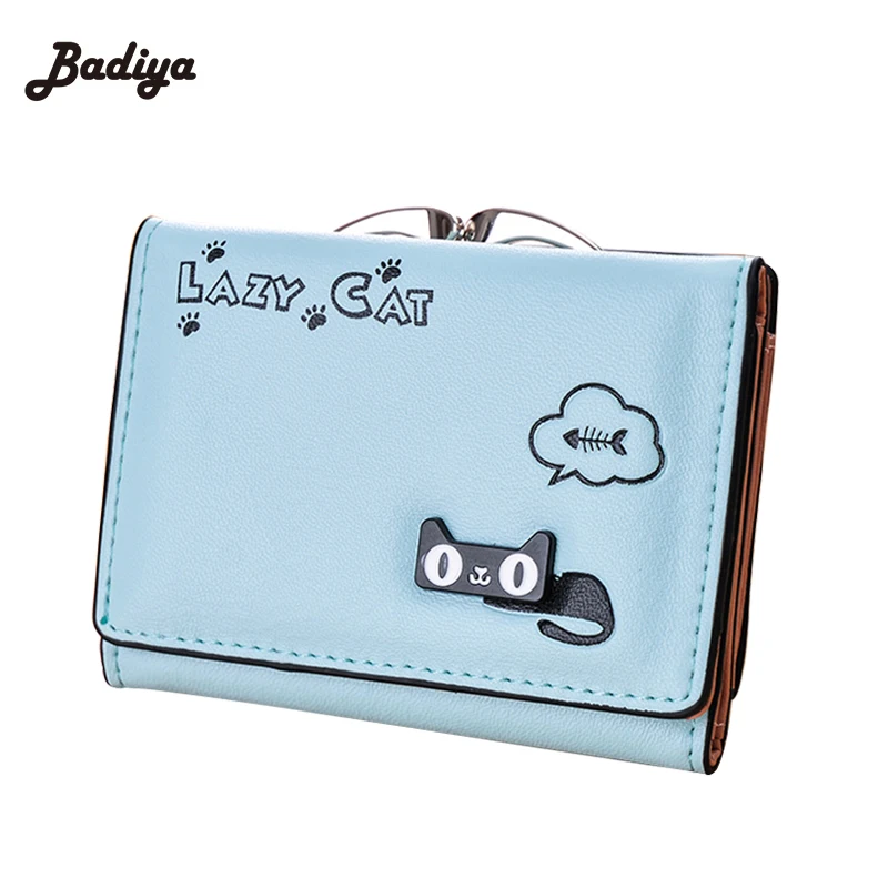 Fashion Purse Printing Cute Cat Women Wallet Small Female Cartoon Girl Wallet Two Fold Women Purse With Lock