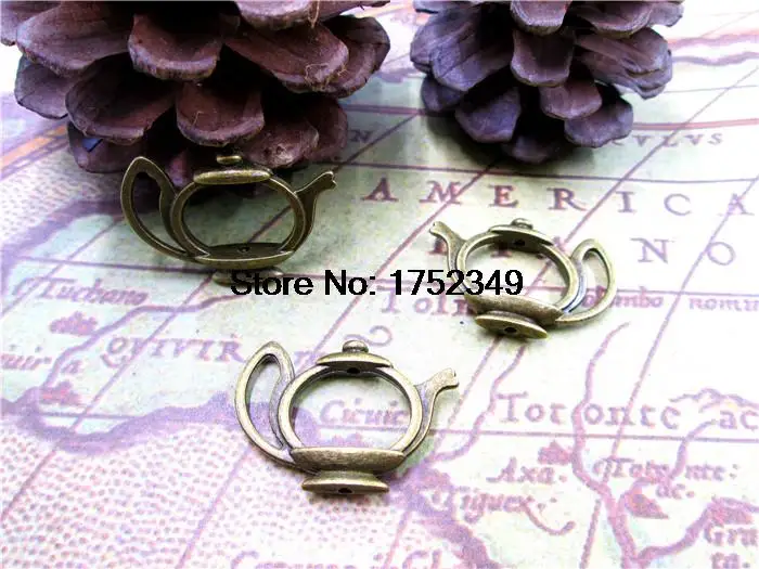 

15PCs Teapot Charms, Antique Bronze Lovely Tea Pot Spacer Connector Link Caps Beads Frame Charm Pendant 19x23mm