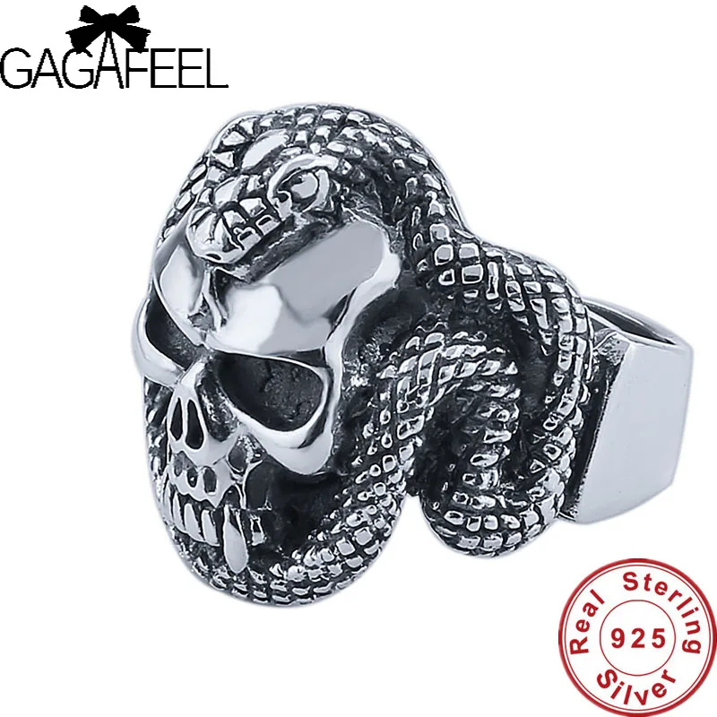 

GAGAFEEL Snake Skull 925 Sterling Silver Punk Skull style Men's ring Thai Silver Fine Jewelry free shipping big sizes LHYR33