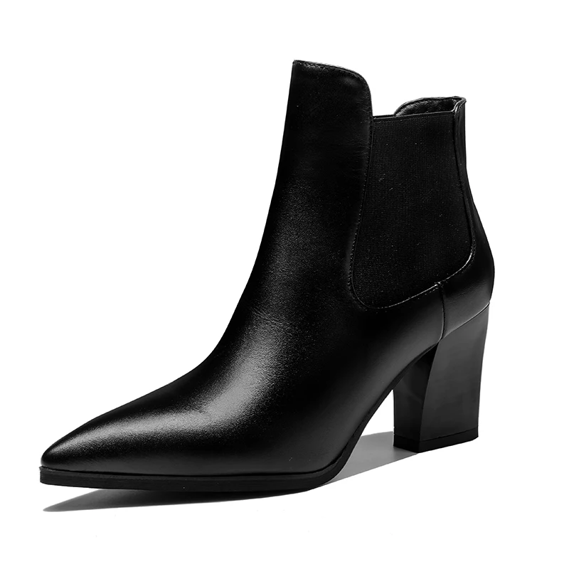 

fashion boots women winter 2017 black ankle boots ugs australia boots women Genuine Leather Pointed Toe Square heel Rome Solid