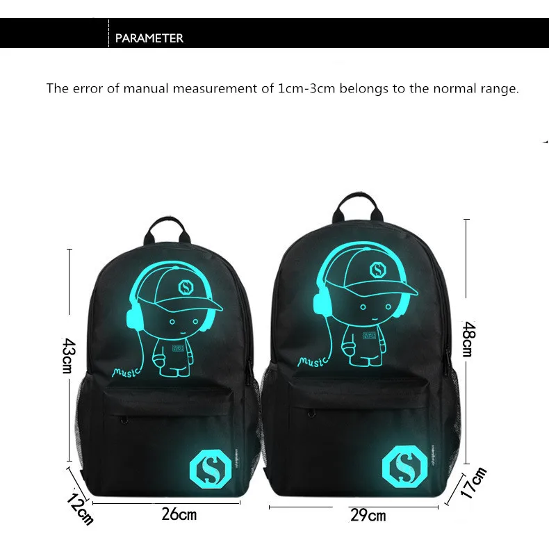 Модный рюкзак для студентов, ночная анимация, школьная сумка для мальчиков и девочек, рюкзак для ноутбука с USB зарядкой