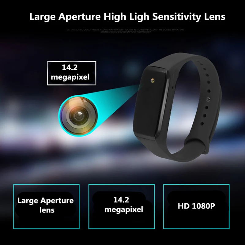 

HD 1080P Bracelet Camera Mini Camera Wristband 14.2 Million Pixels Lens Camera Wearable Device Micro Cam pk sq8 sq9 sq11 T189