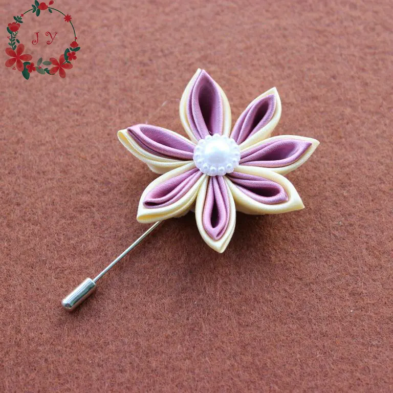 

10pcs lapel stick pin Kanzashi Inspired Flower 5cm suit boutonniere wedding Party favor groomsman button flower short pin