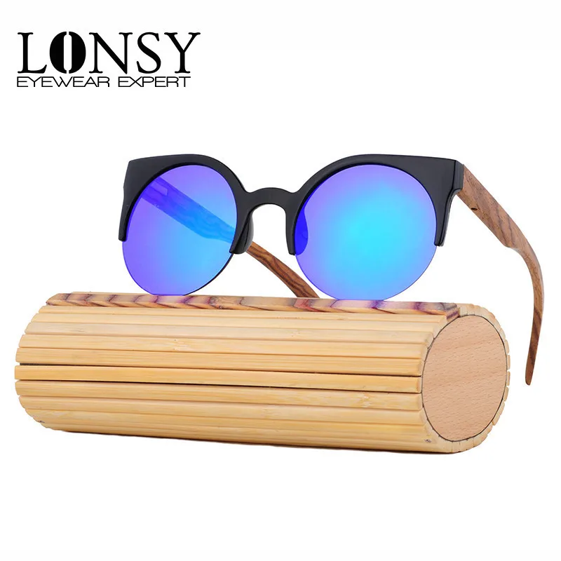 LONSY módní ručně vyráběné poloviční rámy bambusových brýlí dámské pánské značky vintage dřevo sluneční brýle