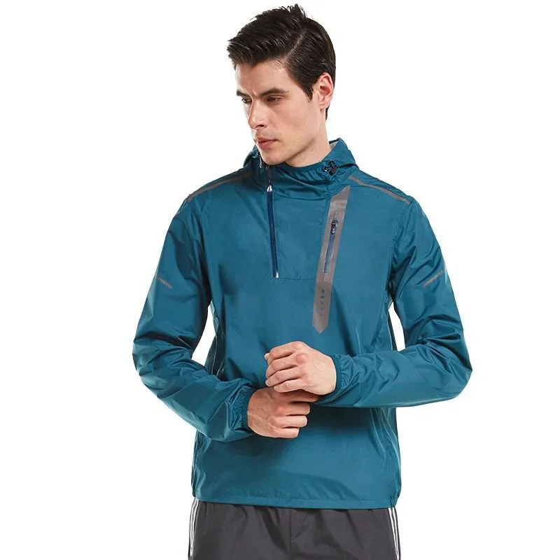 

Hot Sweat Men Training Jacket Running Long Sleeve Hooded Jogging Sports Coat Lose Weight Fitness Exercise Gym Clothes Reflective