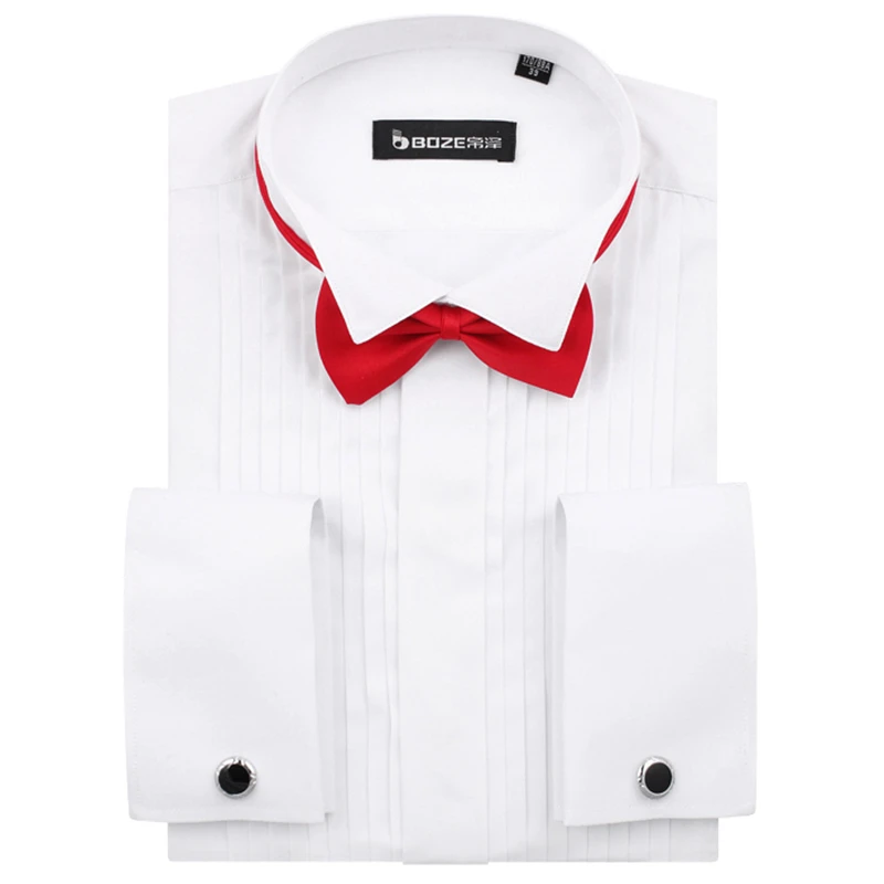 Men's Tuxedo Dress Shirt Wing Collar French Cuff with Bow-Tie Set 11A 