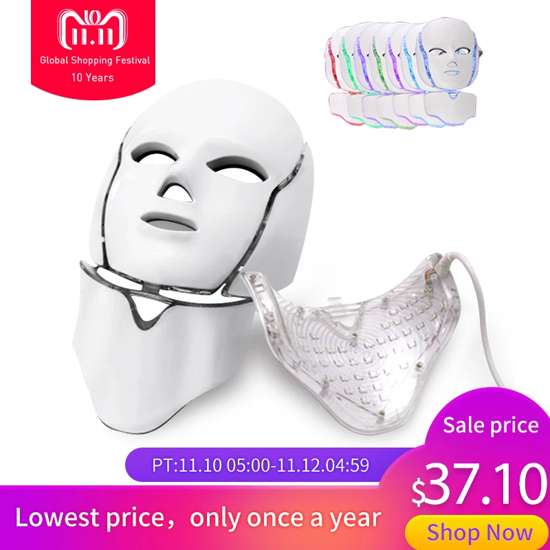 LED 7 Color Light Photon Facial Mask Skin Care Rejuvenation Beauty Instrument Anti Acne Wrinkle Face Mask Neck Whitening Therapy LED 7 Color Light Photon Facial Mask Skin Care Rejuvenation Beauty Instrument Anti Acne Wrinkle Face Mask Neck Whitening Therapy
