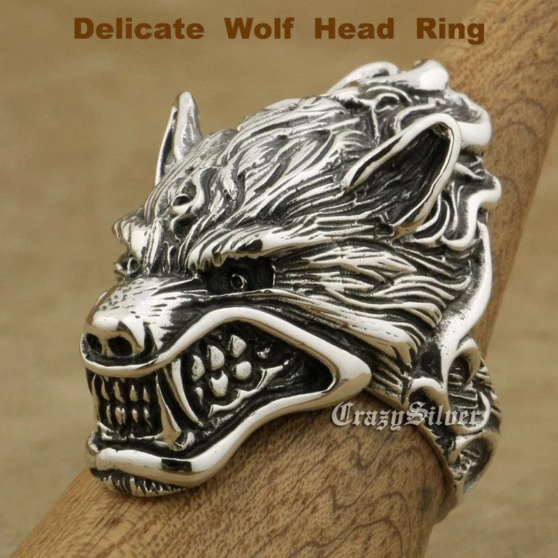Мужская ретро модель в стиле панк из серебра 925 пробы|wolf head ring|fashion ringsring fashion |
