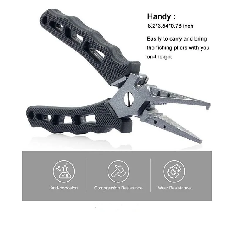 Fishing Pliers Split Ring Cutters Fishing Holder Tackle with Sheath & Retractable Tether Combo Hooks Remover Fishing Tool 