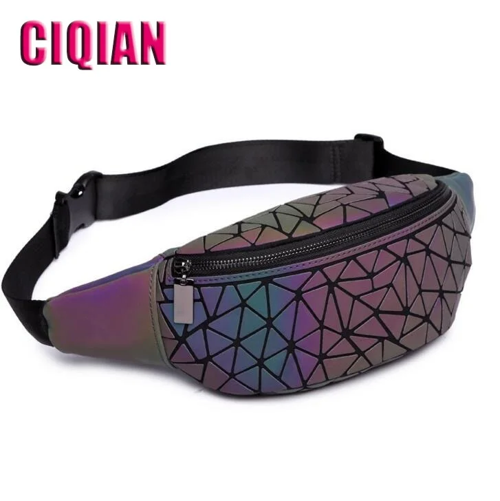 

New Luminous bag women's fanny pack Geometry Waist packs shoulder Chest/Belt Handbag casual waist bags for girls Drop Shipping