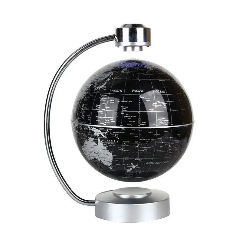 

EU plug, magnetic levitation flute world map globe, 8 inch rotating earth sphere with LED display pillar - Geography Education