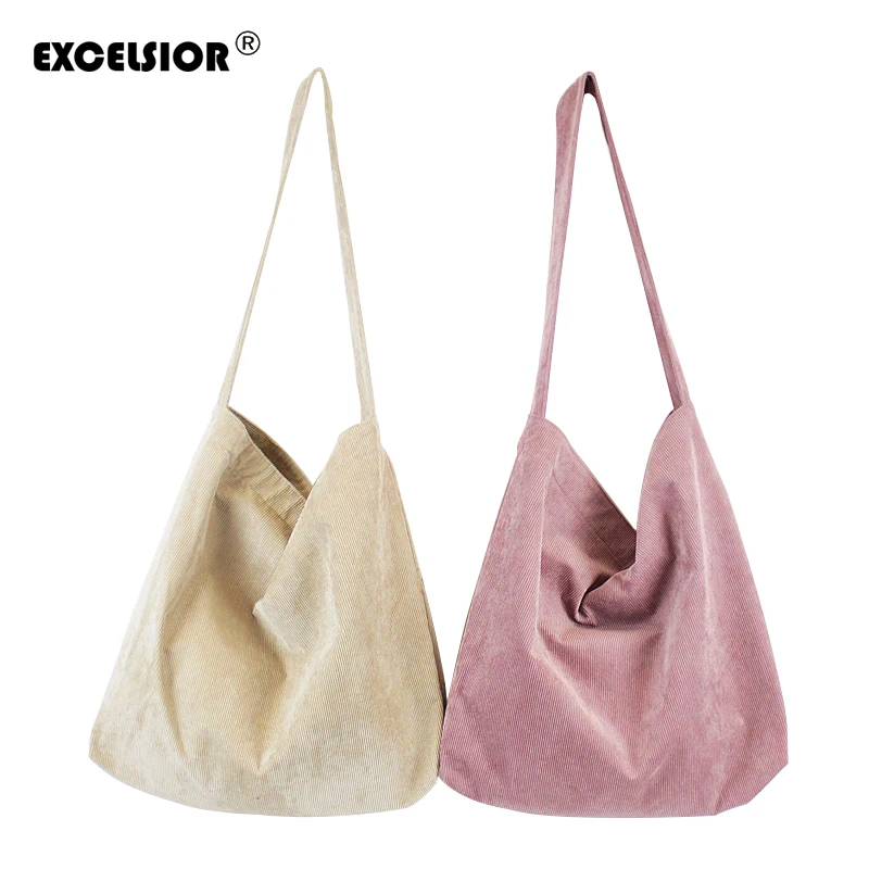 EXCELSIOR New Canvas Women's Handbag Vintage Shoulder Bag High Quality Lady's Fashionable Corduroy Beach Bag Sac a main G1691