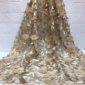 

French Net Lace 2019 New Design African Lace Fabric High Quality African Swiss Voile Lace Fabric With 3D Sequins For Women Dress
