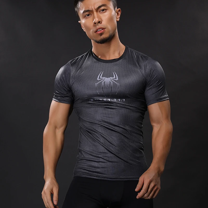 Spider Compression Shirt 3D Print T-Shirt Men Gym Tight Tops Black 
