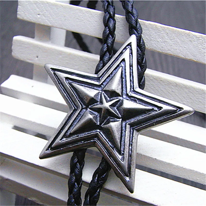 

Bolo Tie New Pentagram retro shirt chain big star collar necklaces long neckties pendant