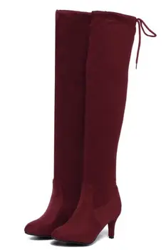 

Sapato Feminino Women Boots Knee High Ladies Thin High Heels Wedding Shoes Woman Gladiator Booties Lace Up Chaussures XZ181612