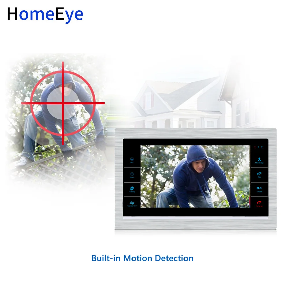HomeEye 2 Doors Home Access Control System 720P HD Video Door Phone Video Intercom Touch Screen Voice Message Customize Ringtone