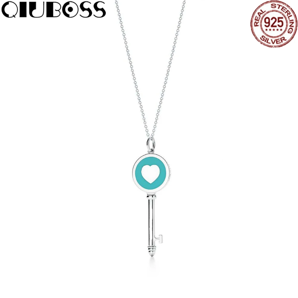 

TIFF 100% 925 Sterling Silver necklace heart key pendant Silver Necklaces Girls birthday gifts Jewelry wholesale