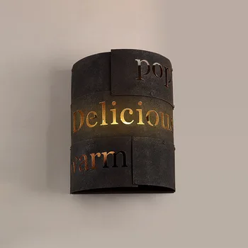 

Retro industrial loft Bar American restaurant modern minimalist wall lamp aisle hollow wrought iron bars wall light