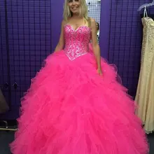 Фуксия бальное платье без бретелек Quinceanera бальное платье с фатиновой юбкой манжета с бисером Vestidos De 15 Anos с низким вырезом на спине пол Длина Robe De Bal