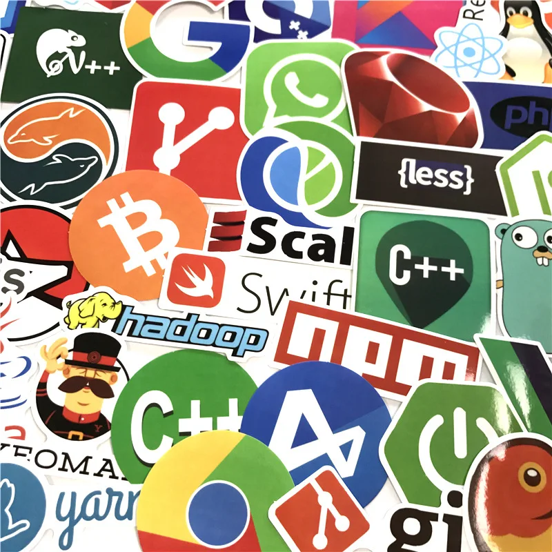

50 Pcs Internet Java JS Php Html Cloud Docker Bitcoin Programming Language APP Logo Cool Stickers for Laptop Car DIY Stickers