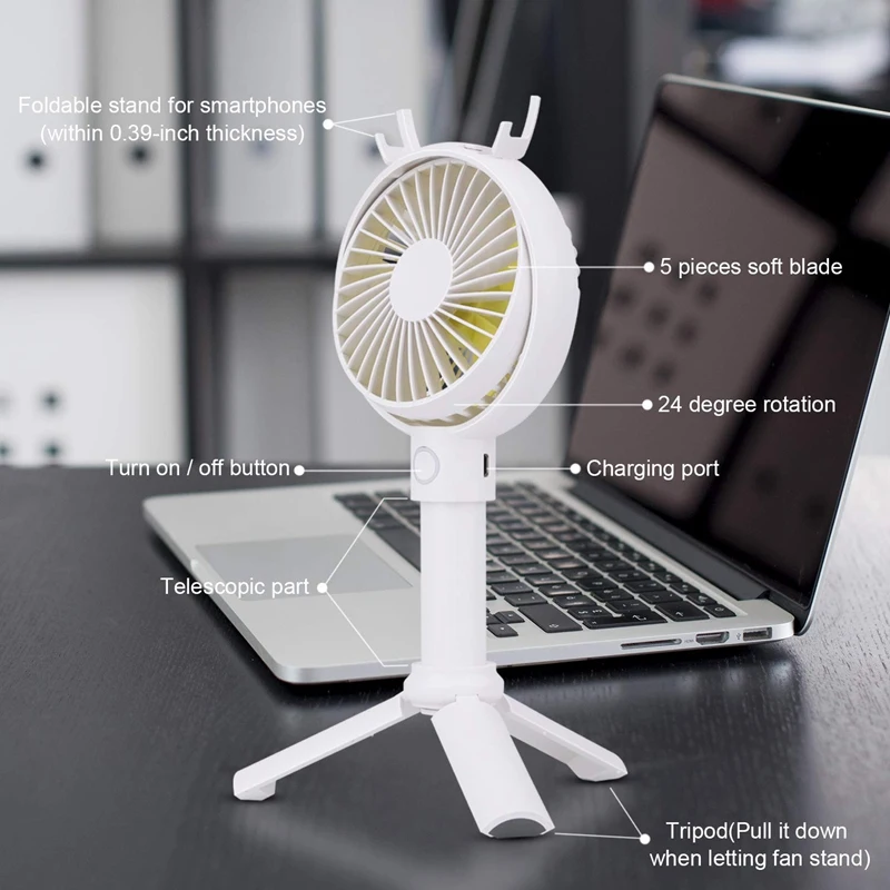 Black Mini Handheld Fan Foldable Personal Portable Desk Desktop Table Cooling Fan with USB Rechargeable Battery Multifunctional Fan