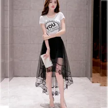Женские черные и белые сексуальные кружевные тюлевые юбки модные асимметричные юбки в складку летняя Макси-юбка