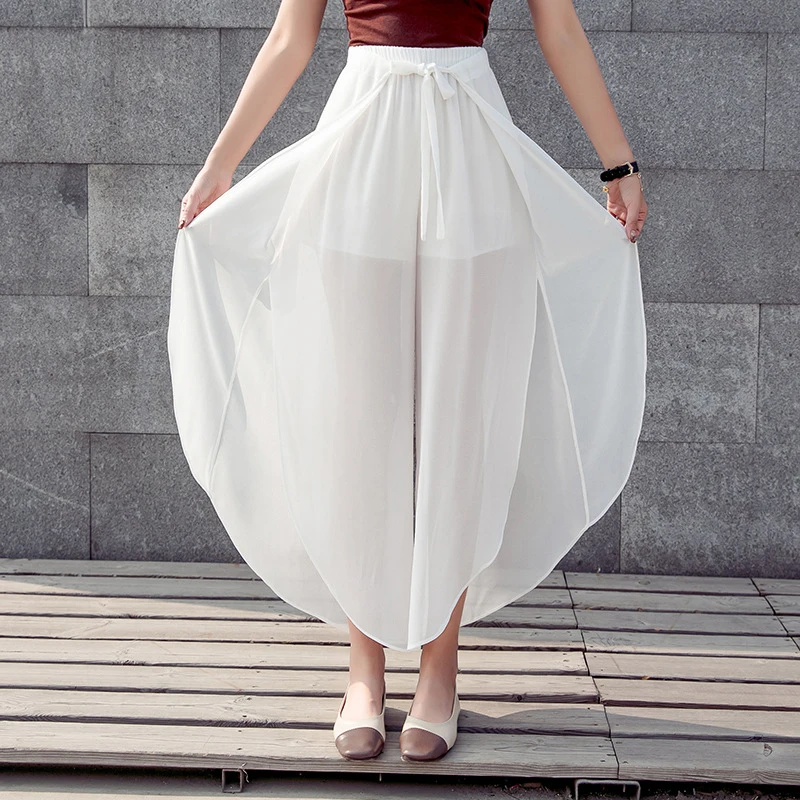 Женская длинная шифоновая юбка NEEDBO однотонная Свободная брюки с высокой талией