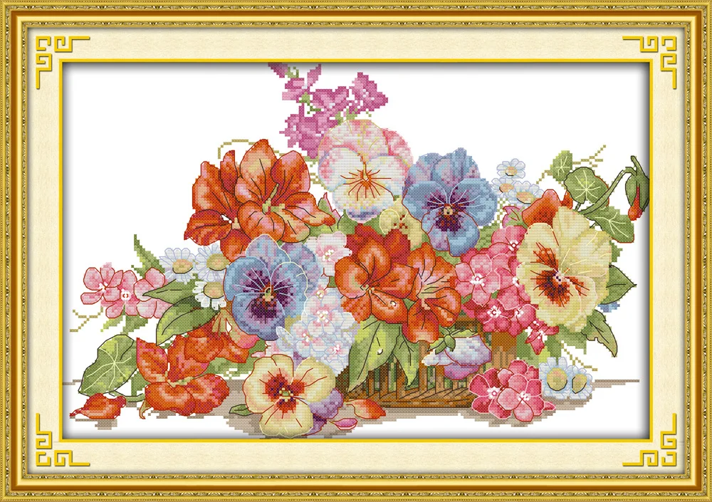 

The gorgeous flower basket Printed Canvas DMC Counted Cross Stitch Kits printed Cross-stitch set Embroidery Needlework