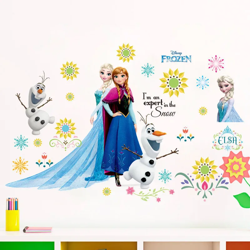 Наклейки на стену с изображением принцесс Эльзы и Анны для украшения детской комнаты Diy Мультяшные настенные фрески художественные постеры Аниме ПВХ наклейки для дома - Цвет: C043