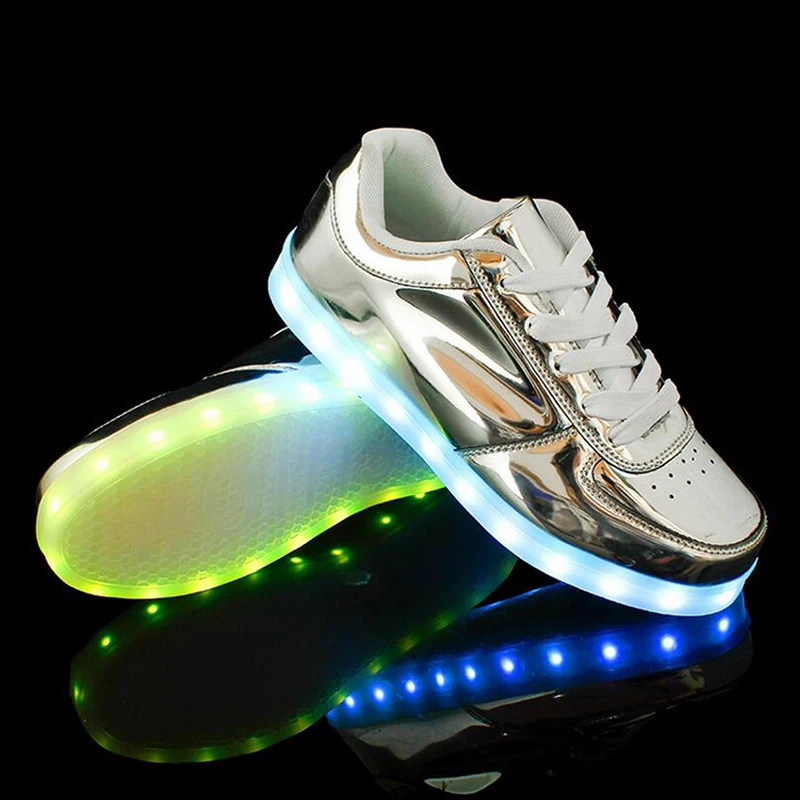 Hot 2 colors led shoes men Shining Sneakers Shoes With LED Laser Leather Surface Gold Silver USB