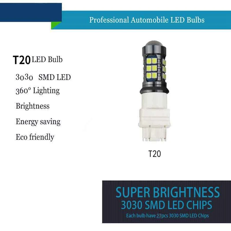 2 шт. автомобильная светодиодная сигнальная Поворотная лампа 3030 27Smd T20 Реверсивный свет декодирование стоп-сигнал Запасная лампа фонарь черный и Wh