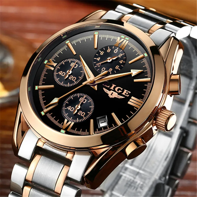 LIGE Men Top Luxury Brand Military Sports Watch Mens Quartz Clock Male Full Steel Casual Business gold watch Relogio Masculino LIGE Men Top Luxury Brand Military Sports Watch Mens Quartz Clock Male Full Steel Casual Business gold watch Relogio Masculino