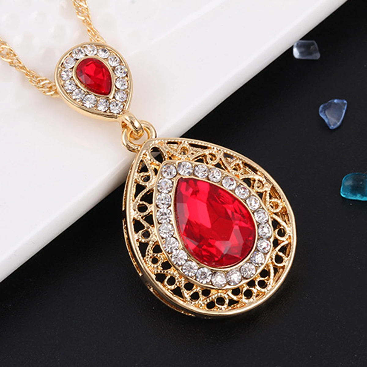 Fashion Wedding Bridal Jewelry Sets Rhinestone Austrian Crystal Jewelry Set Necklace Earrings Pendant Set Vintage Accessories