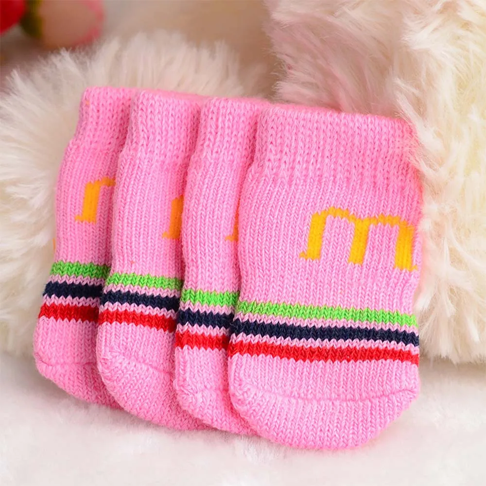 Новые модные 4 шт домашние носки для собак милые Мультяшные собаки Нескользящие теплые носки цвет случайный 0410