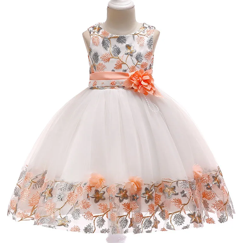 Пышные Платья с цветочным узором для девочек сетчатые платья с вышивкой для девочек на свадьбу, детская одежда костюм для малышей L5045