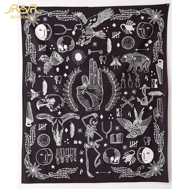 

ROMORUS OK Eagle Bear Rose Flower Tapestry New design Wall Hanging Tapestry Black White Fashion Boho Tapestry Table Cloth