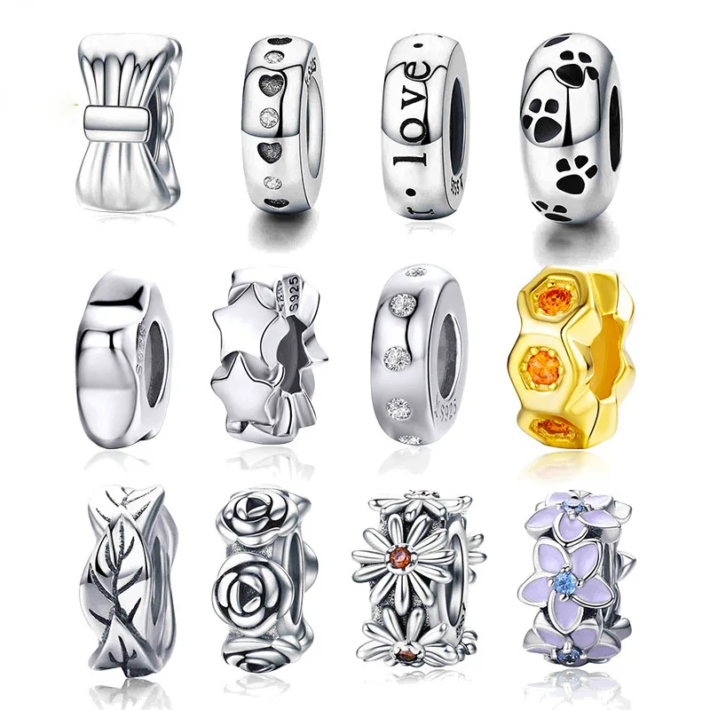 

High Quality 925 Sterling Silver Beautiful CZ Fine Spacer Stopper cilp Beads Fit Original Pandora Charm Bracelet Jewelry making