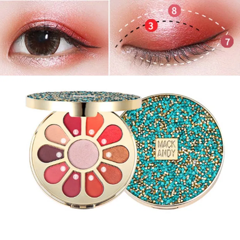 

MACK ANDY 10 colors eyeshadow palette round shape flower designed waterproof long lasting diamond glitter eyeshadow powder AC058