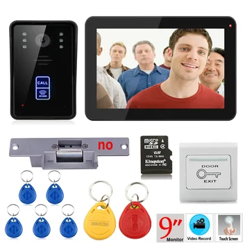 

9inch Recording RFID 900TVL Color Video Door Phone Intercom Kit Rainproof Night Vision 8G TF Card+Electric Strike lock