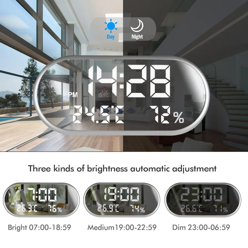 Цифровой будильник портативный зеркальный HD светодиодный дисплей со временем/влажностью/температурой/функцией отображения usb-порт для зарядки